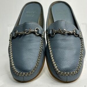 Mootsies Tootsies Martha Blue Leather Bit Loafer Mules Womens 7.5 M 502005